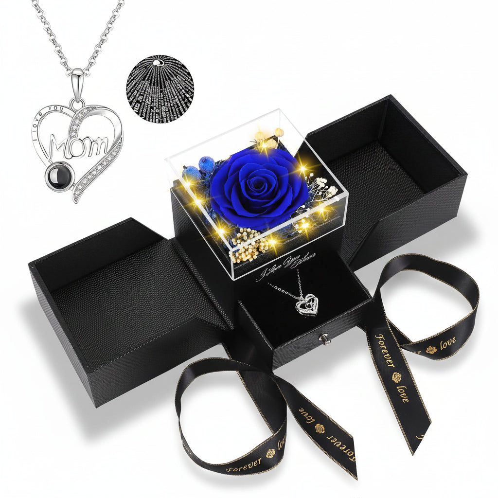 Enchanting Rose Gift Box: Preserved Eternal Flower, LED Light, and Love Necklace