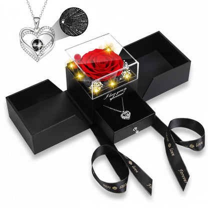 Enchanting Rose Gift Box: Preserved Eternal Flower, LED Light, and Love Necklace
