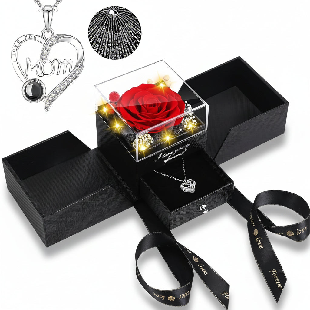 Enchanting Rose Gift Box: Preserved Eternal Flower, LED Light, and Love Necklace