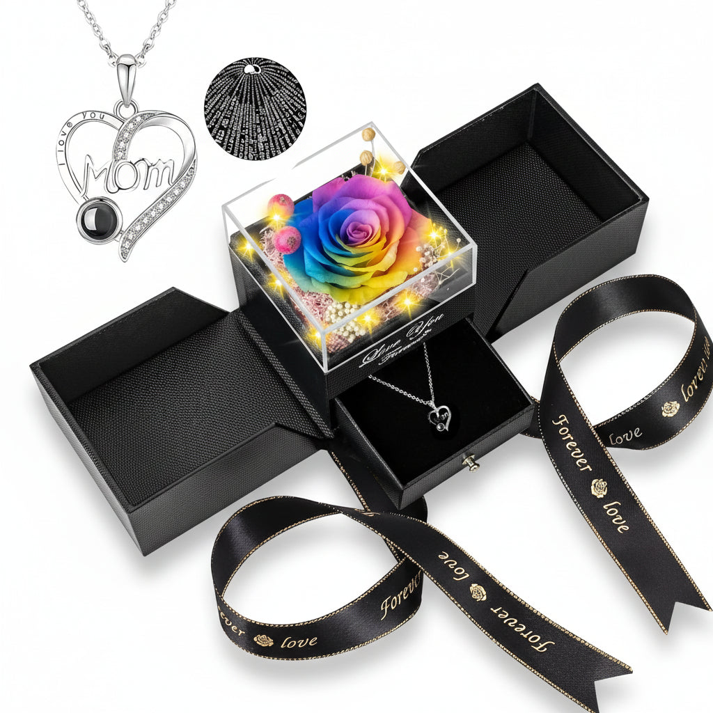 Enchanting Rose Gift Box: Preserved Eternal Flower, LED Light, and Love Necklace