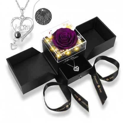 Enchanting Rose Gift Box: Preserved Eternal Flower, LED Light, and Love Necklace