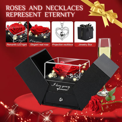 Enchanting Rose Gift Box: Preserved Eternal Flower, LED Light, and Love Necklace