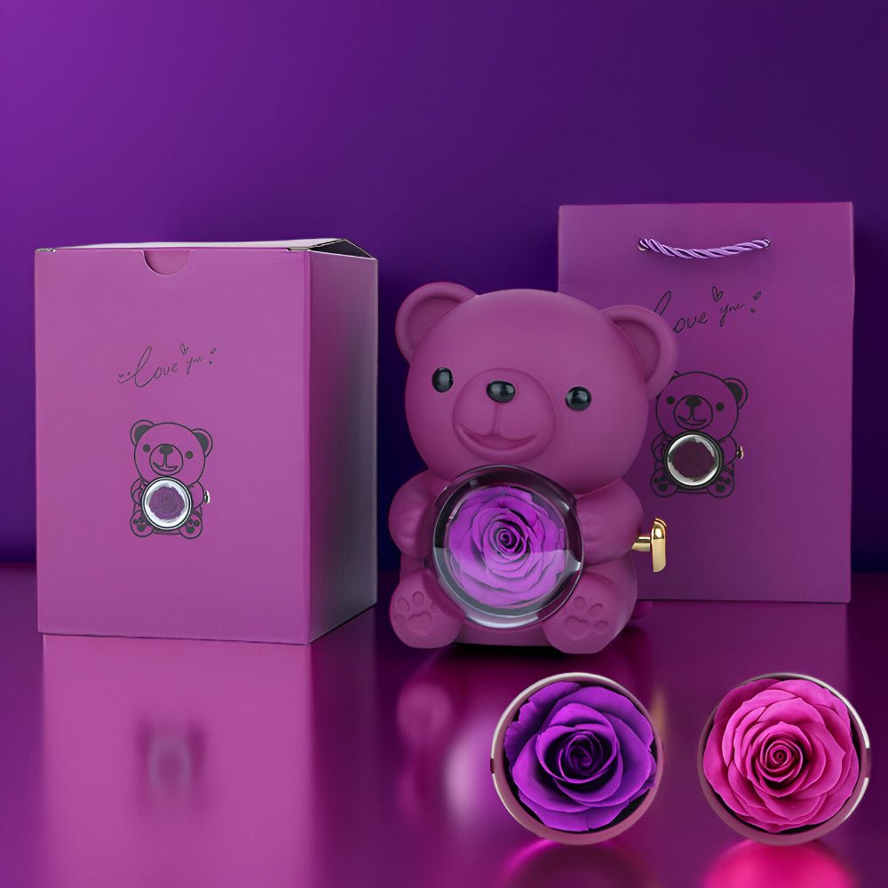 Elegant Gift Box with Teddy Bear, Preserved Rose & Jewelry Display – Perfect Keepsake