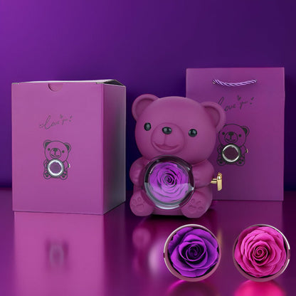 Elegant Gift Box with Teddy Bear, Preserved Rose & Jewelry Display – Perfect Keepsake