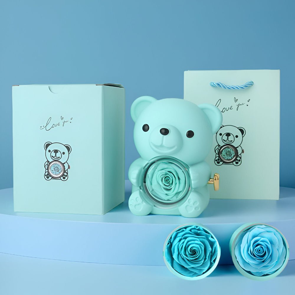 Elegant Gift Box with Teddy Bear, Preserved Rose & Jewelry Display – Perfect Keepsake