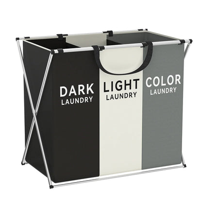 TriSort 3-Section Laundry Hamper - Foldable Clothes Basket with Compartments for Easy Sorting