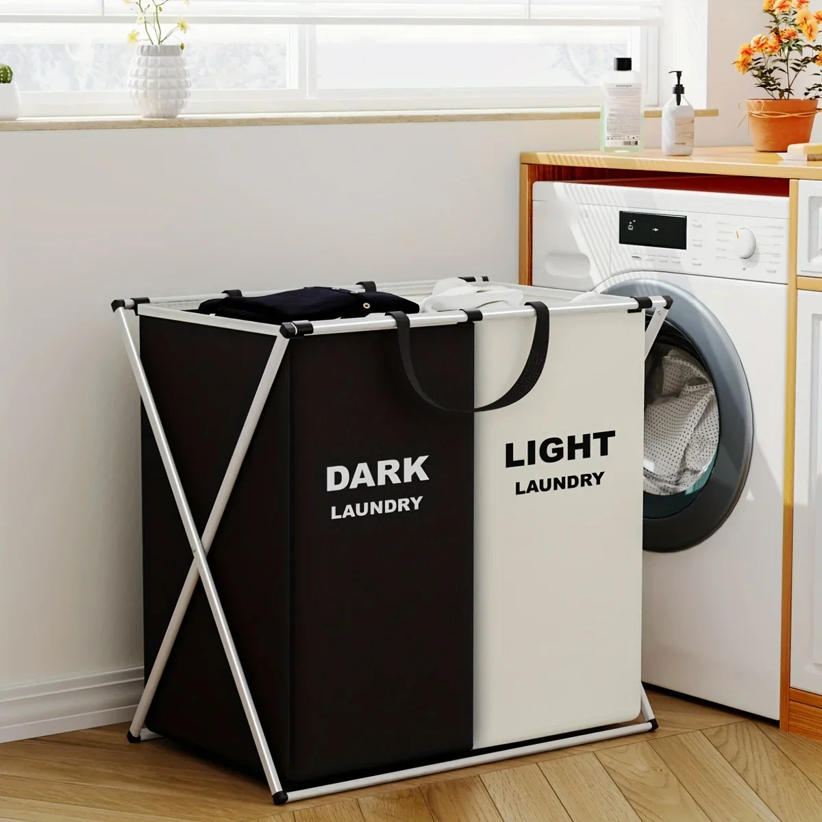 TriSort 3-Section Laundry Hamper - Foldable Clothes Basket with Compartments for Easy Sorting