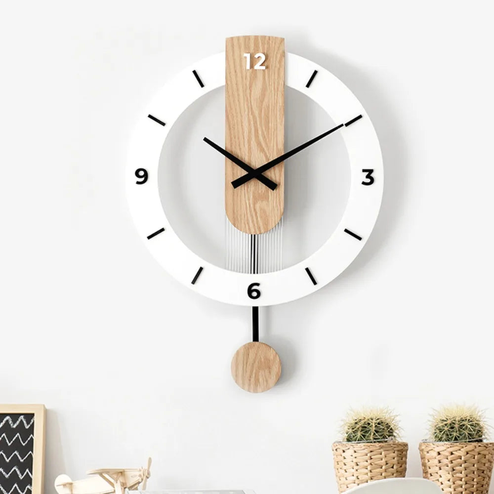 Sleek Minimalist Pendulum Wall Clock — Modern Acrylic & Wood Design