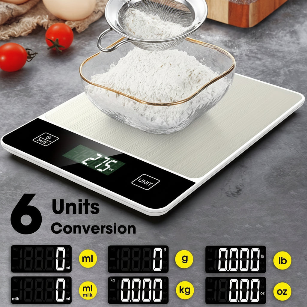 Digital Kitchen Scale – Stainless Steel, 22 lb Capacity for Precise Food Measurement