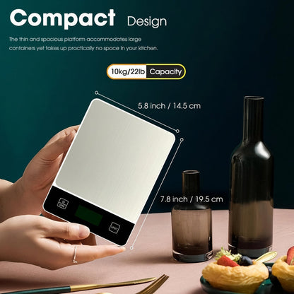 Digital Kitchen Scale – Stainless Steel, 22 lb Capacity for Precise Food Measurement