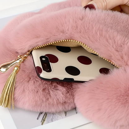 Chic Faux Fur Heart Crossbody Shoulder Bag with Chain Strap