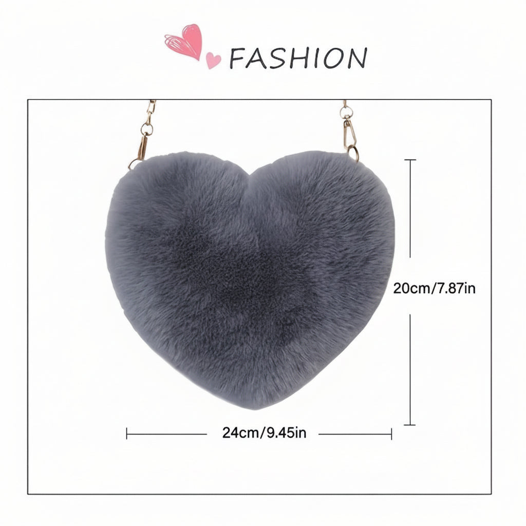 Chic Faux Fur Heart Crossbody Shoulder Bag with Chain Strap