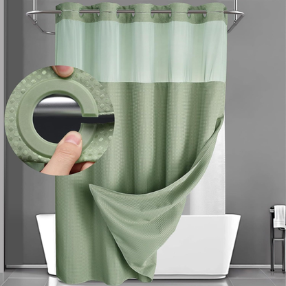 Geometric Waffle-Fabric Shower Curtain with Double-Layer Design – Modern Bath Set