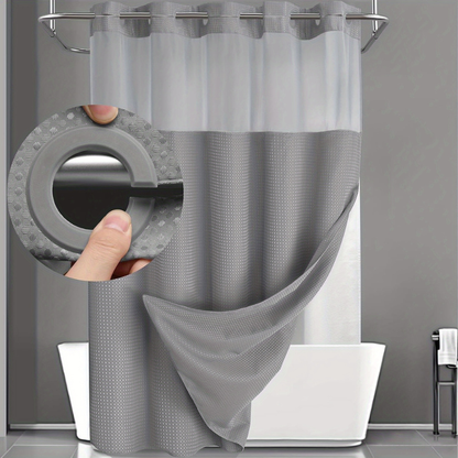 Geometric Waffle-Fabric Shower Curtain with Double-Layer Design – Modern Bath Set