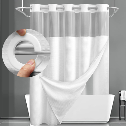 Geometric Waffle-Fabric Shower Curtain with Double-Layer Design – Modern Bath Set