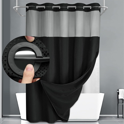 Geometric Waffle-Fabric Shower Curtain with Double-Layer Design – Modern Bath Set