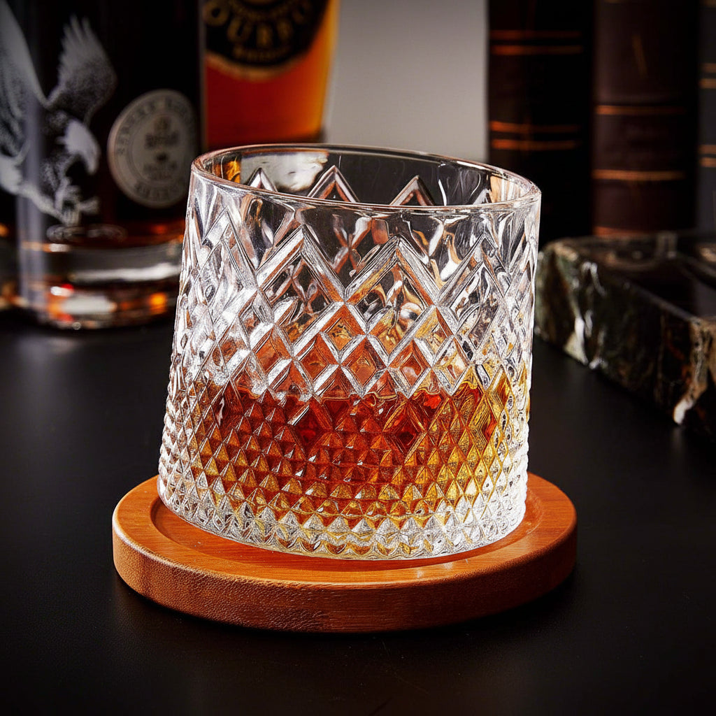 Aroma-Enhancing Rotating Crystal Whiskey Glass Tumbler