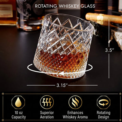 Aroma-Enhancing Rotating Crystal Whiskey Glass Tumbler