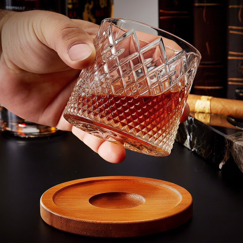Aroma-Enhancing Rotating Crystal Whiskey Glass Tumbler