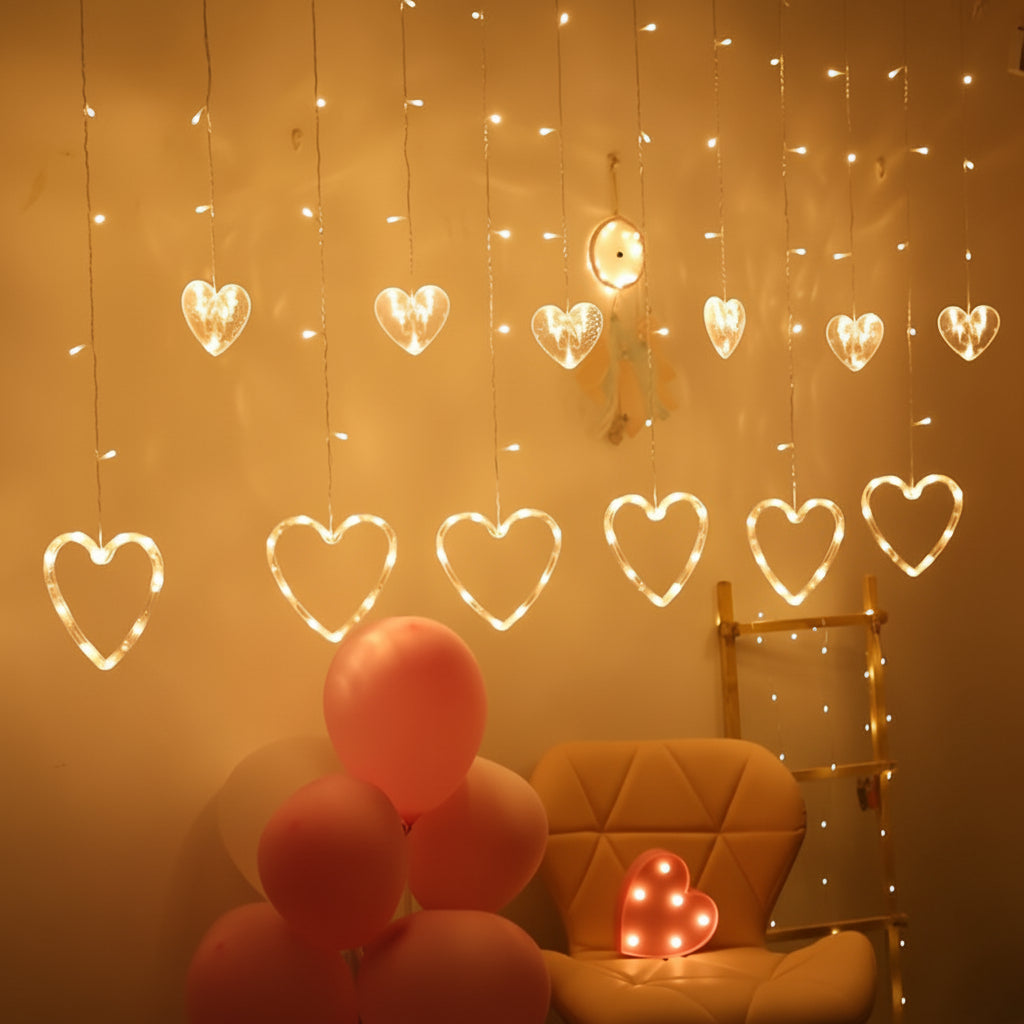 Heart-Shaped Warm LED String Lights for Window Decor