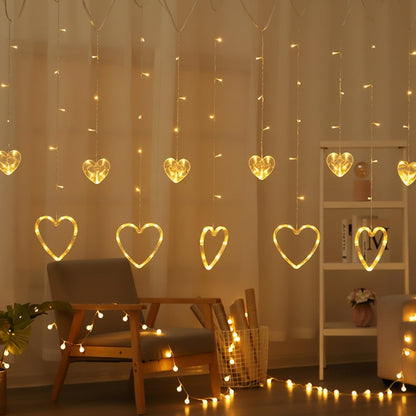 Heart-Shaped Warm LED String Lights for Window Decor