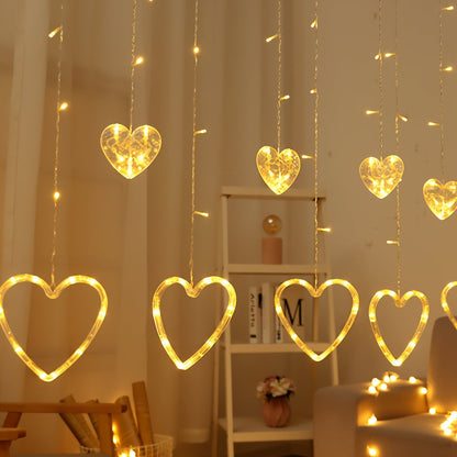 Heart-Shaped Warm LED String Lights for Window Decor