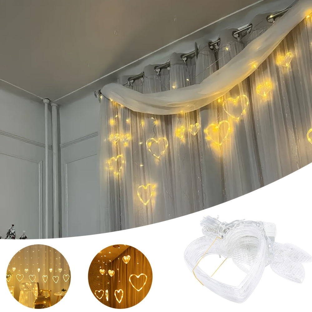 Heart-Shaped Warm LED String Lights for Window Decor