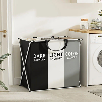 TriSort 3-Section Laundry Hamper - Foldable Clothes Basket with Compartments for Easy Sorting