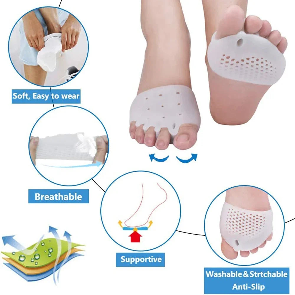 2pcs Silicone Metatarsal Pads Toe Separator Hallux Valgus Corrector Finger Bunion Orthotics Massage Forefoot Socks Foot Care Too