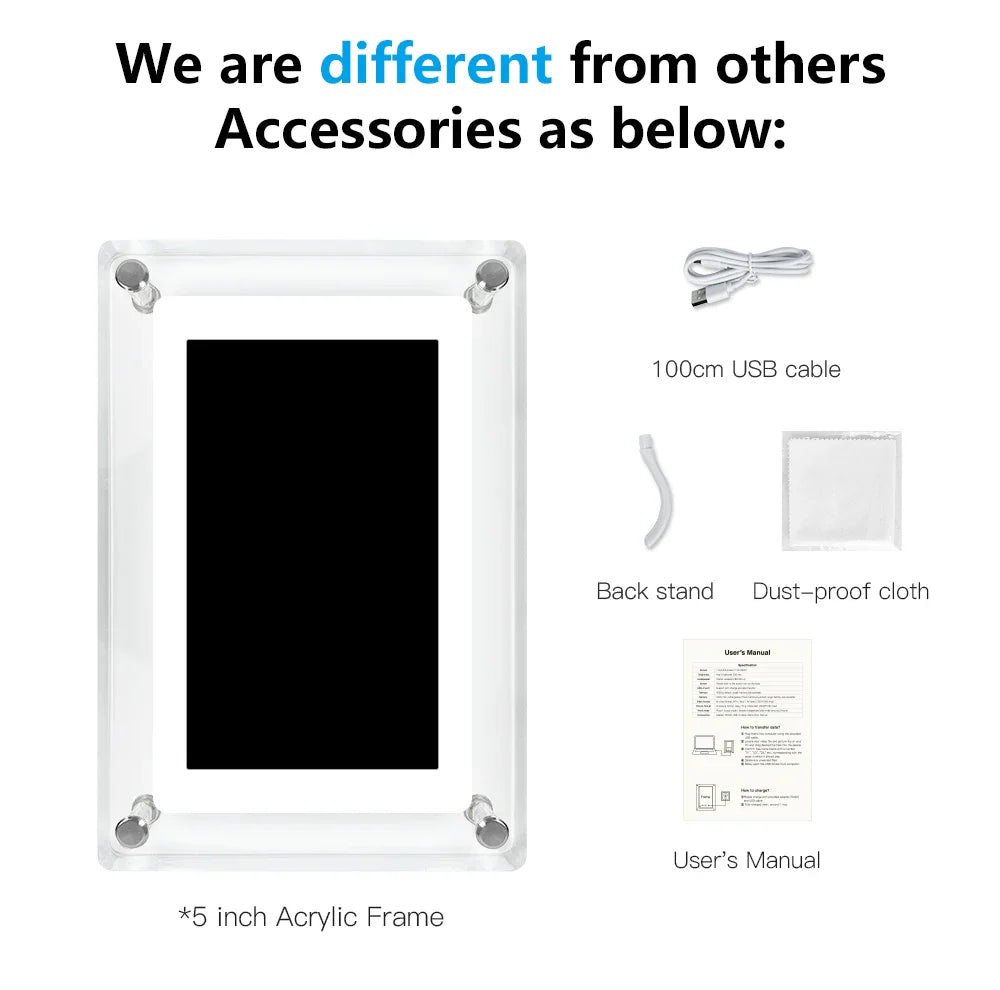 ClearFrame Portable Acrylic Digital Photo Frame with IPS