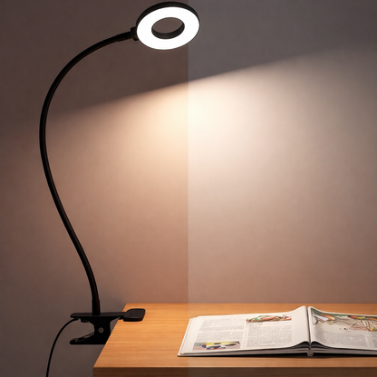 Clip-On Desk Lamp with Flexible Neck — LED Reading Light with 3 Color Modes