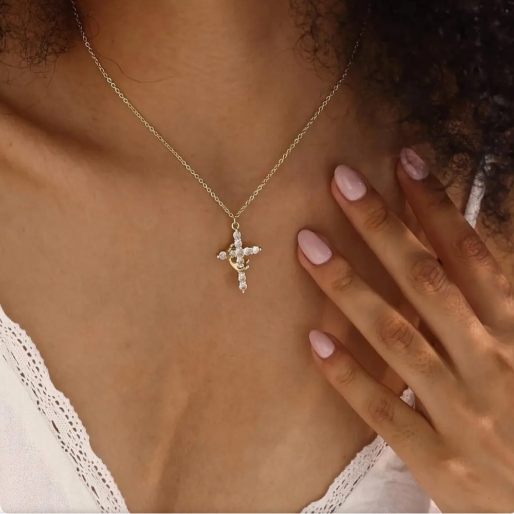 Crown Cross Pendant Necklace - Faith Jewelry Gift for Mother's Day