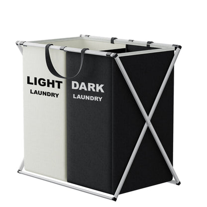 TriSort 3-Section Laundry Hamper - Foldable Clothes Basket with Compartments for Easy Sorting