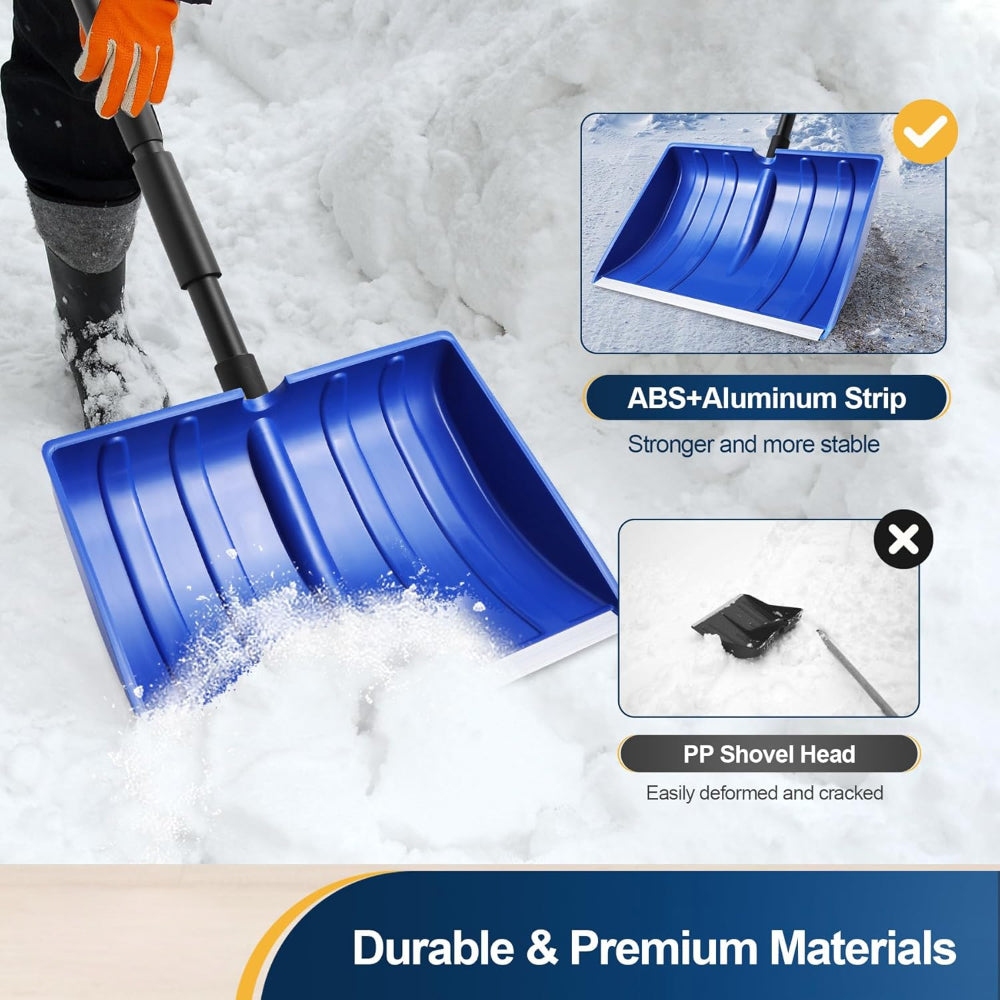 Adjustable-Handle Snow Shovel with Wide Blade Plastic Scoop Tool