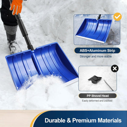 Adjustable-Handle Snow Shovel with Wide Blade Plastic Scoop Tool