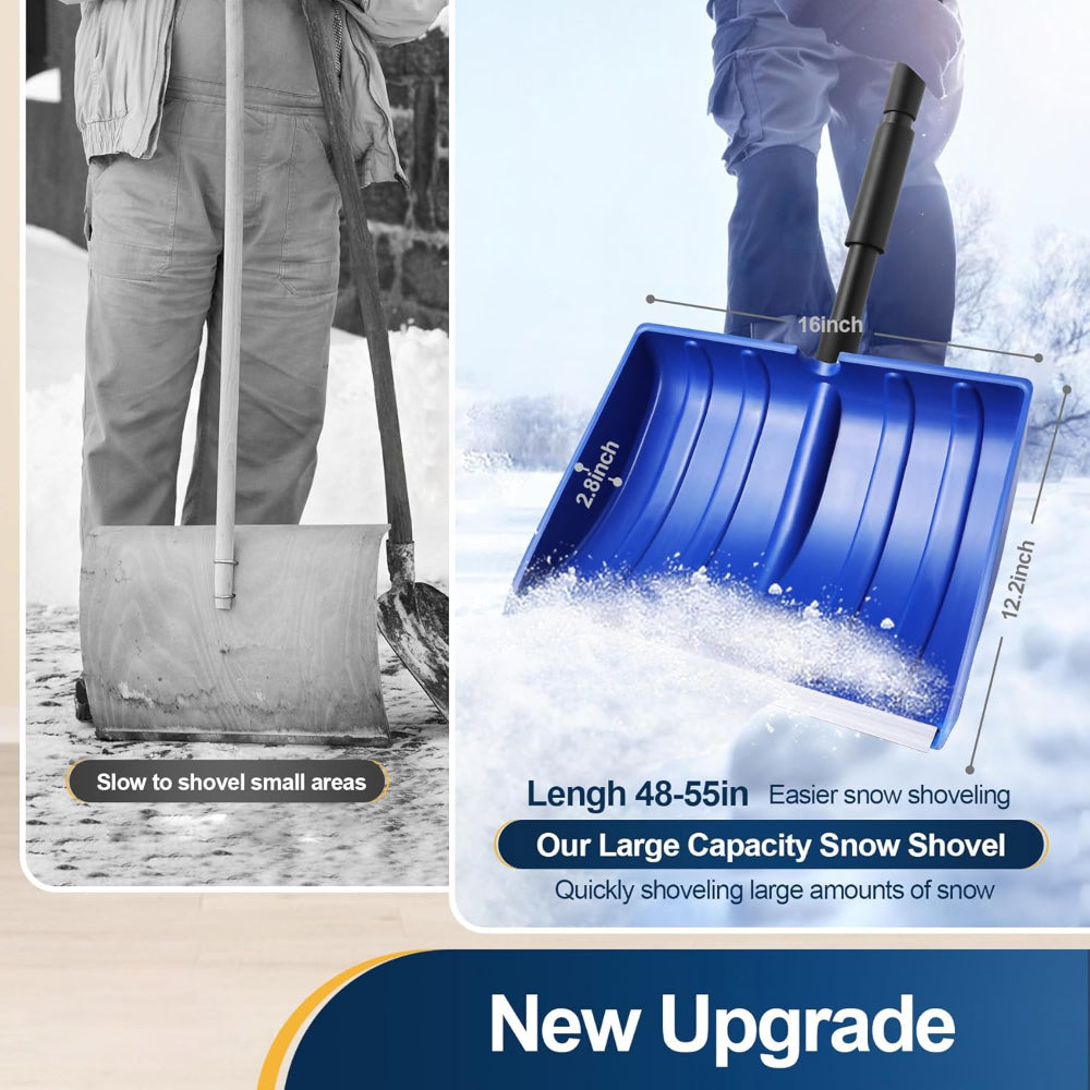 Adjustable-Handle Snow Shovel with Wide Blade Plastic Scoop Tool