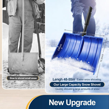 Adjustable-Handle Snow Shovel with Wide Blade Plastic Scoop Tool