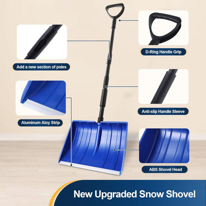 Adjustable-Handle Snow Shovel with Wide Blade Plastic Scoop Tool