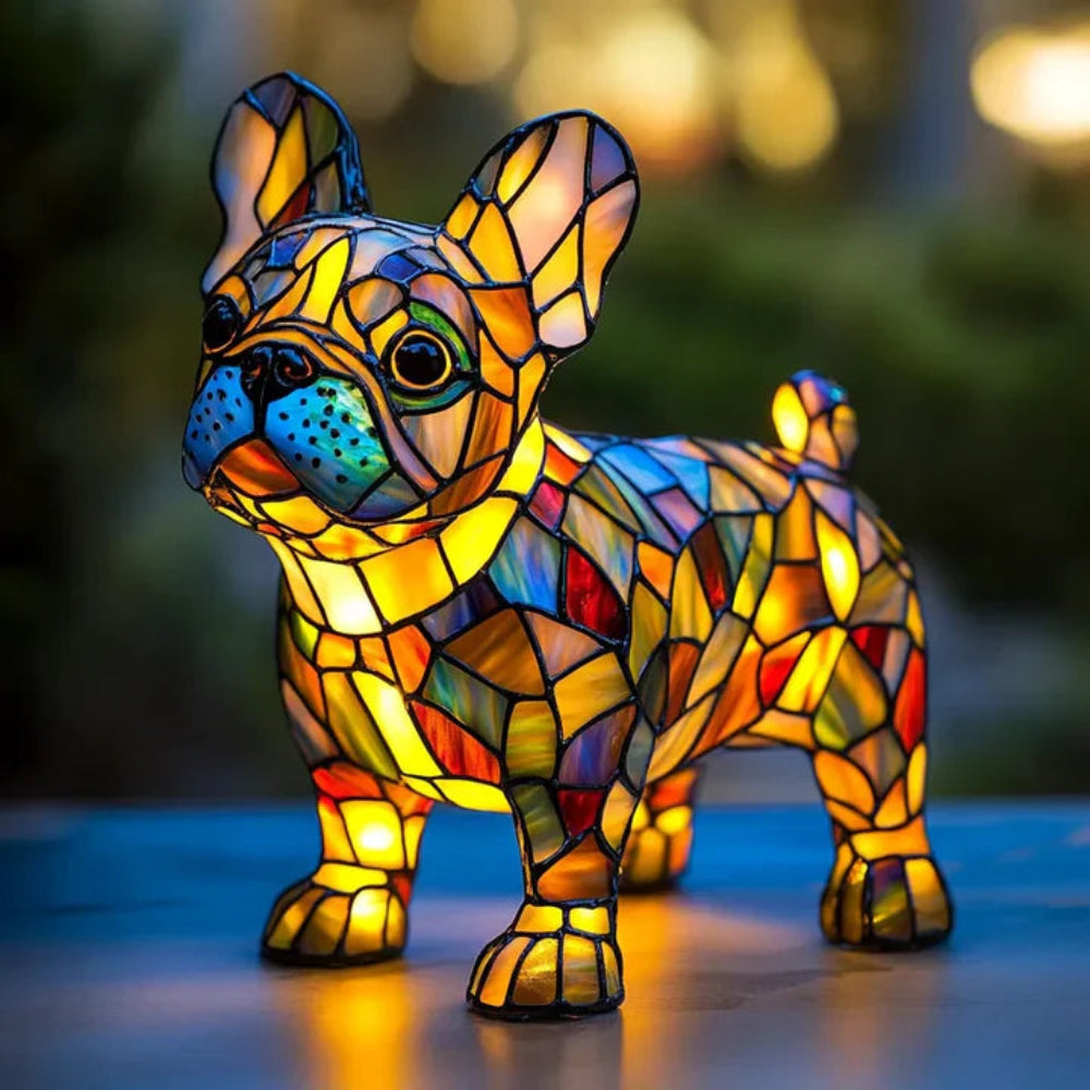 Dog-Style Stained Glass Table Lamp