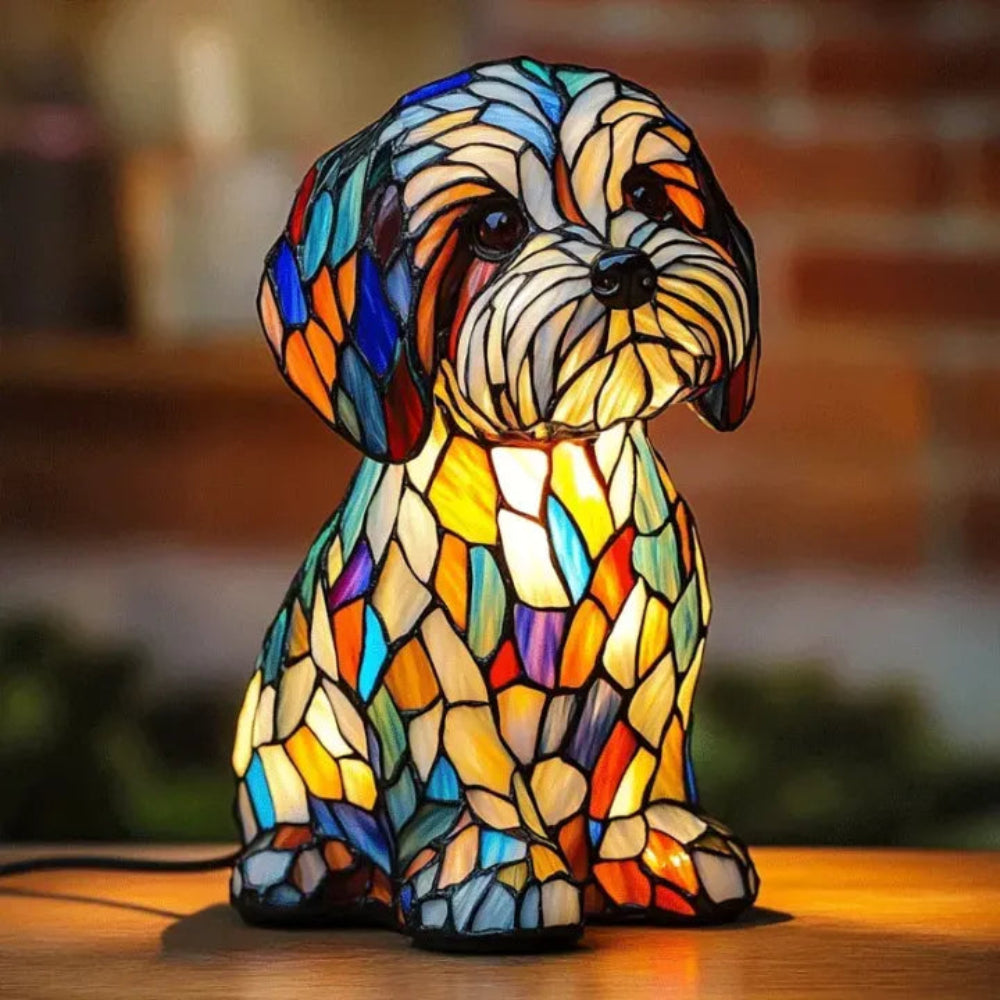 Dog-Style Stained Glass Table Lamp