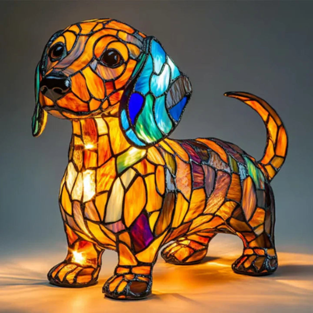 Dog-Style Stained Glass Table Lamp