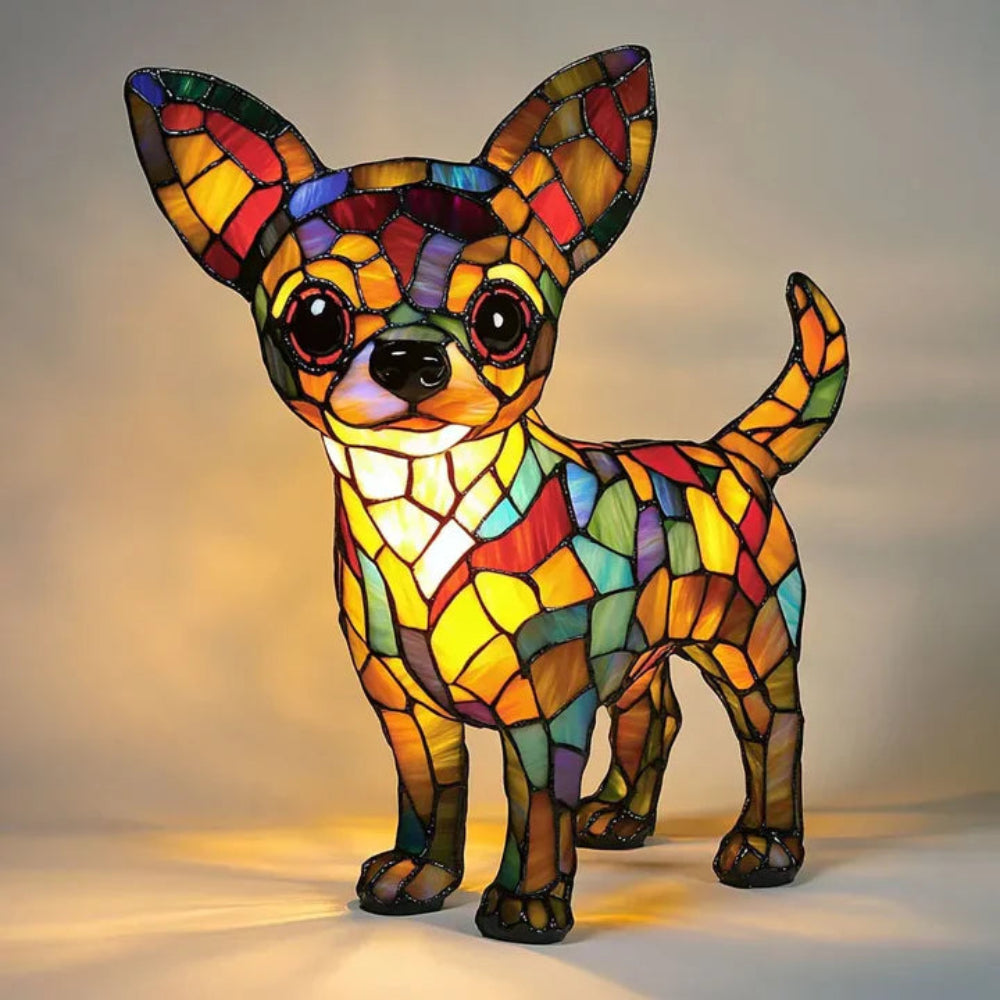 Dog-Style Stained Glass Table Lamp