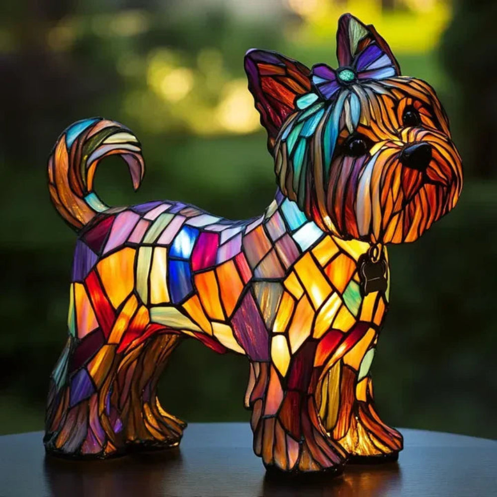 Dog-Style Stained Glass Table Lamp