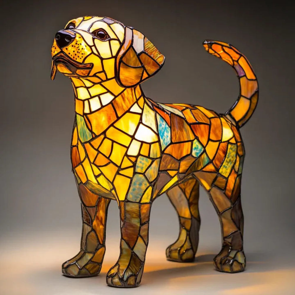 Dog-Style Stained Glass Table Lamp