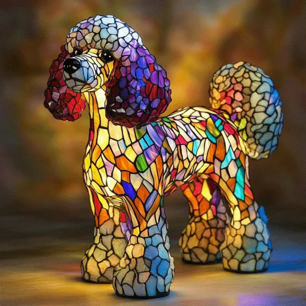Dog-Style Stained Glass Table Lamp