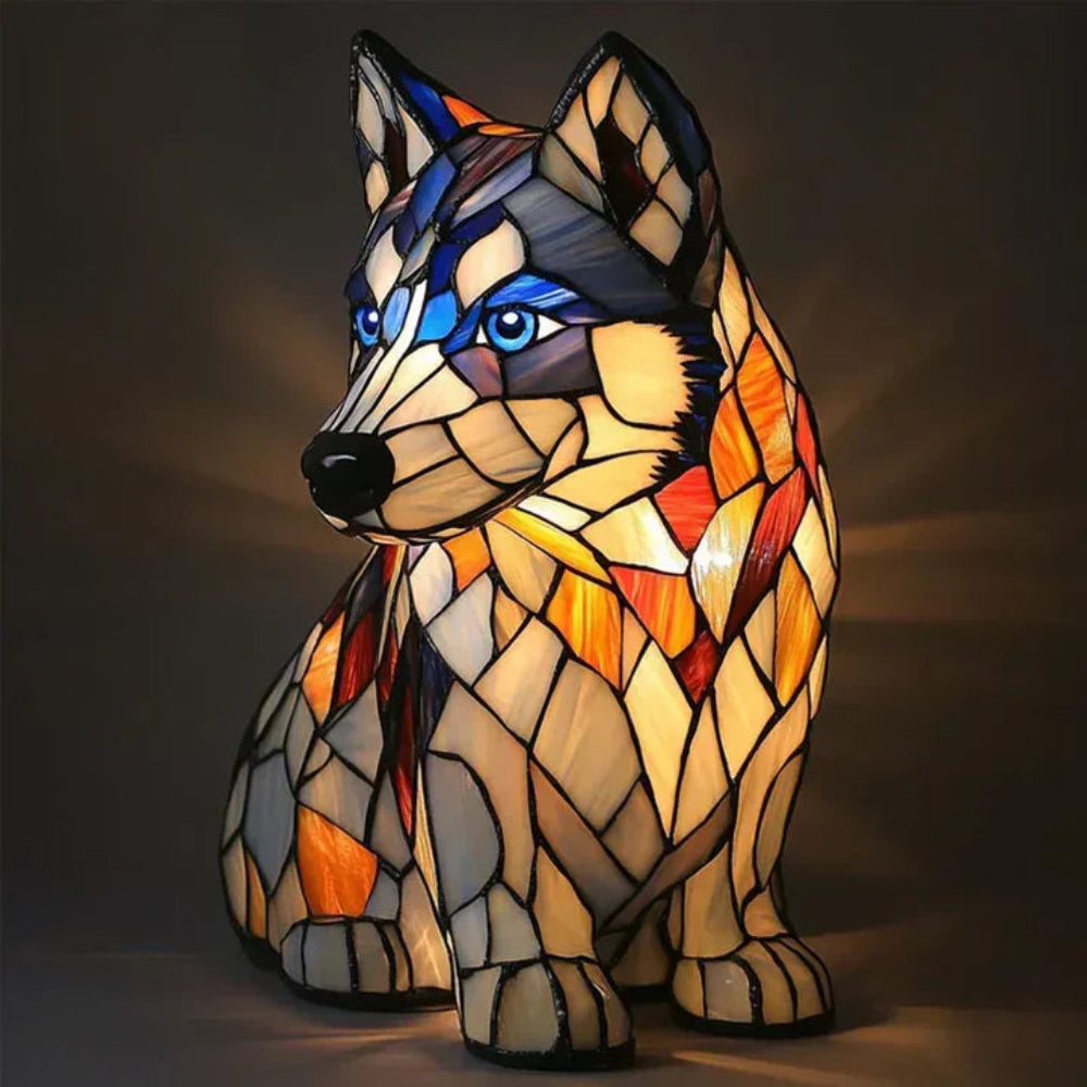 Dog-Style Stained Glass Table Lamp