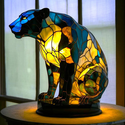 Animal-Inspired Stained Glass Style Table Lamp with LED Accent Light