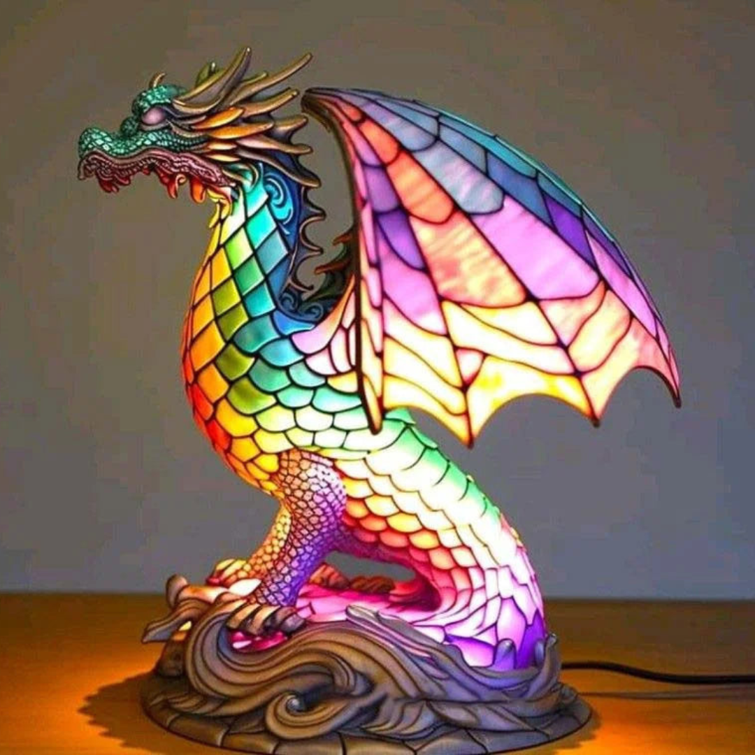 Animal-Inspired Stained Glass Style Table Lamp with LED Accent Light
