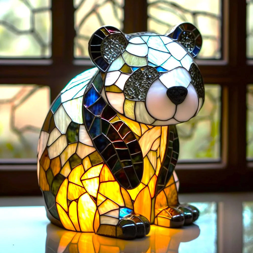 Animal-Inspired Stained Glass Style Table Lamp with LED Accent Light