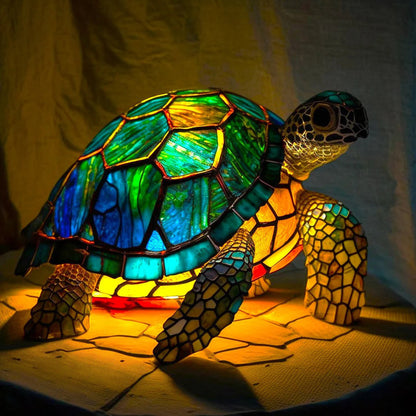Animal-Inspired Stained Glass Style Table Lamp with LED Accent Light